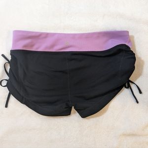 Gap Fit Women's Shorts Size S Purple and Black Ruched Sides Tie Sides